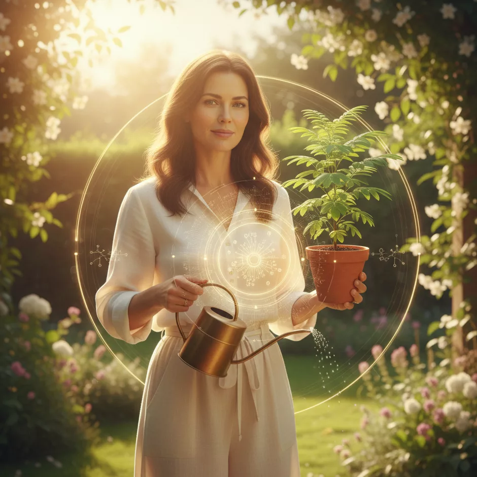 peaceful garden with lady